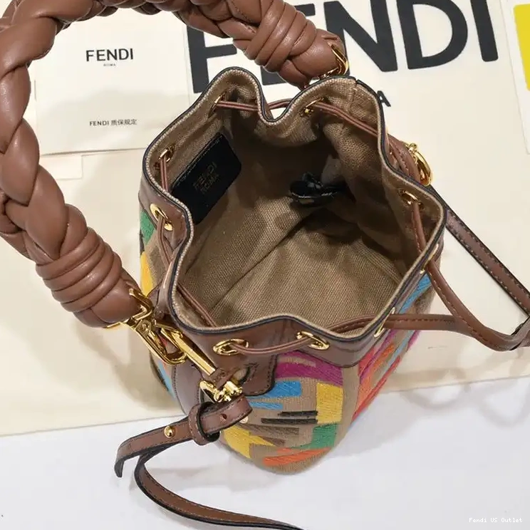 Vintage HOT In Woven Handle Brown Motif Tresor Bucket Canvas Fendi Bag FF with Mini Mon 0706
